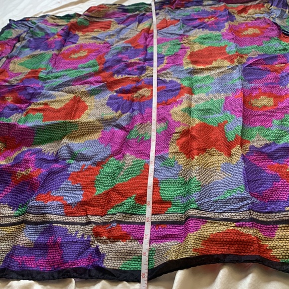 Vintage Axcess Silk Square Scarf | Floral Silk Scarf | Flower Silk Scarf - Picture 4 of 8